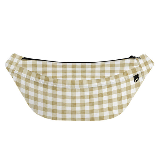 Beige And White Gingham Pattern Print Fanny Pack