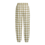 Beige And White Gingham Pattern Print Fleece Lined Knit Pants