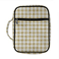 Beige And White Gingham Pattern Print Front Pocket Bible Bag