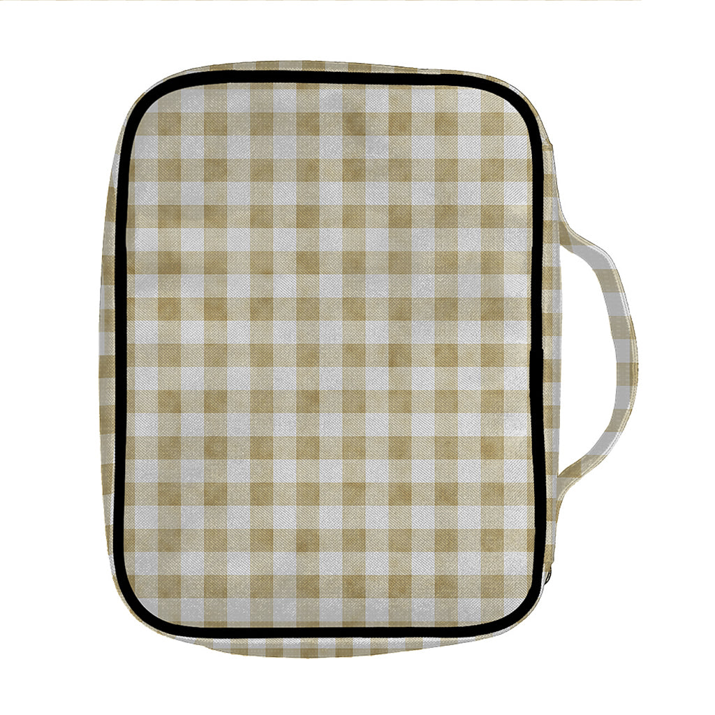 Beige And White Gingham Pattern Print Front Pocket Bible Bag