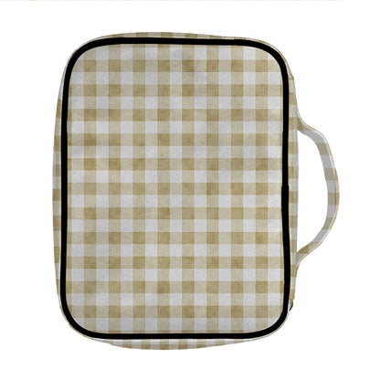 Beige And White Gingham Pattern Print Front Pocket Bible Bag