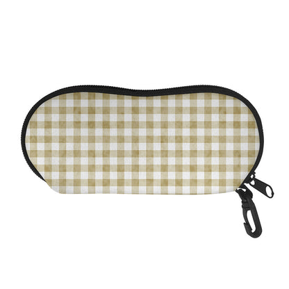 Beige And White Gingham Pattern Print Glasses Case