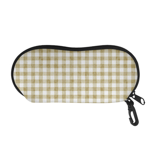 Beige And White Gingham Pattern Print Glasses Case