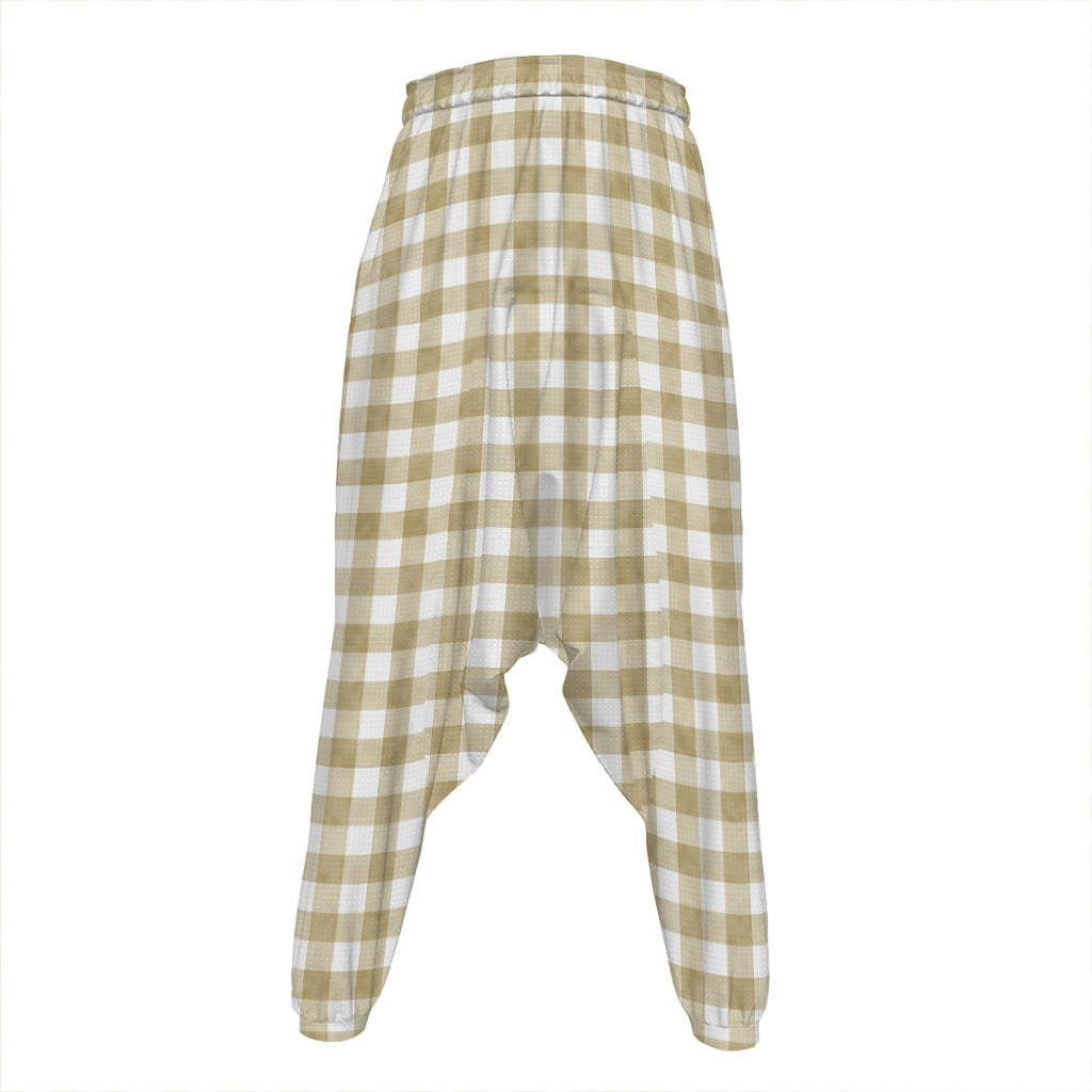 Beige And White Gingham Pattern Print Hammer Pants