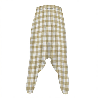 Beige And White Gingham Pattern Print Hammer Pants