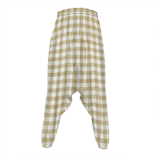 Beige And White Gingham Pattern Print Hammer Pants