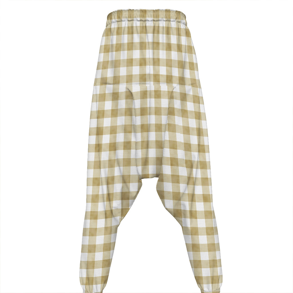 Beige And White Gingham Pattern Print Hammer Pants