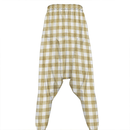 Beige And White Gingham Pattern Print Hammer Pants