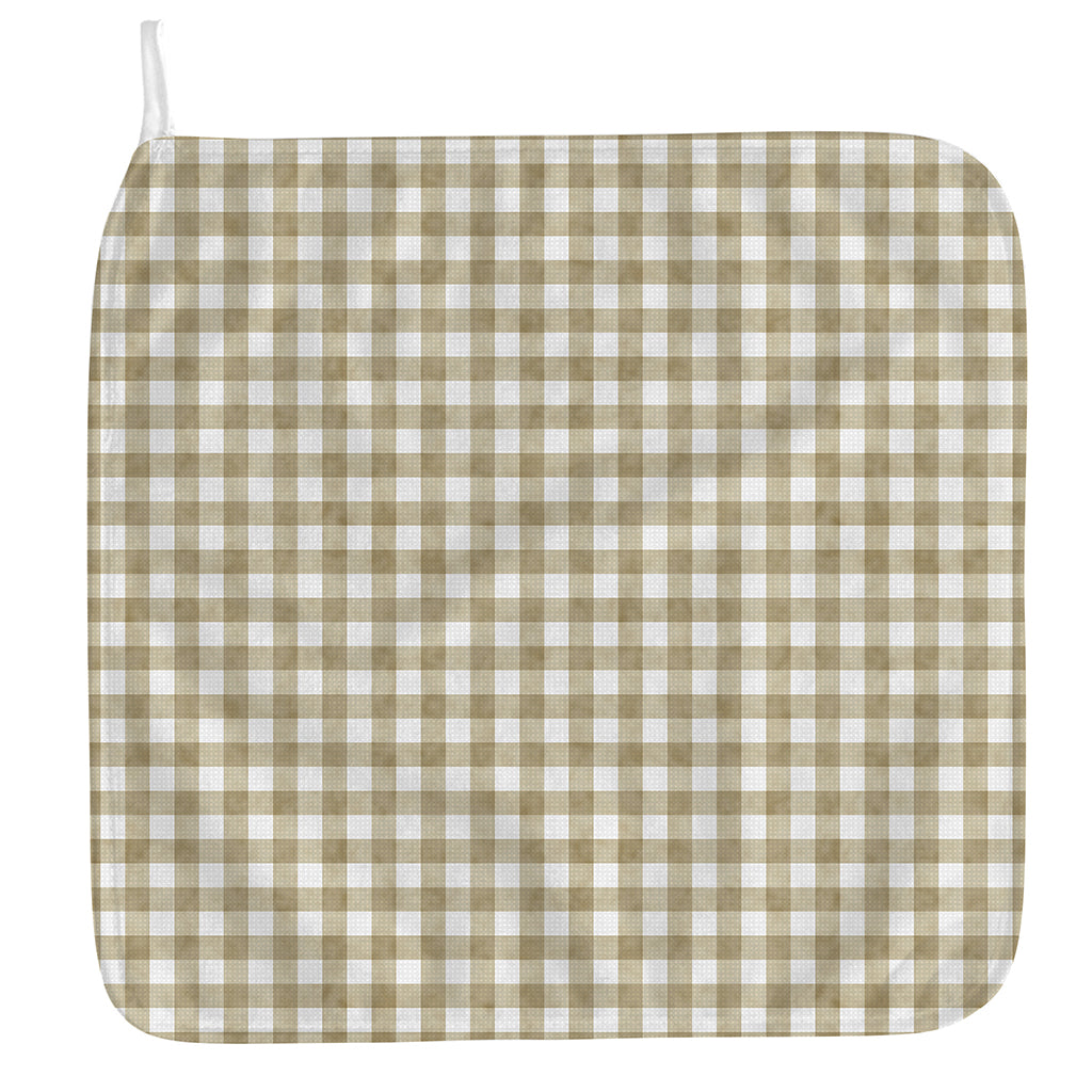 Beige And White Gingham Pattern Print Hand Towel