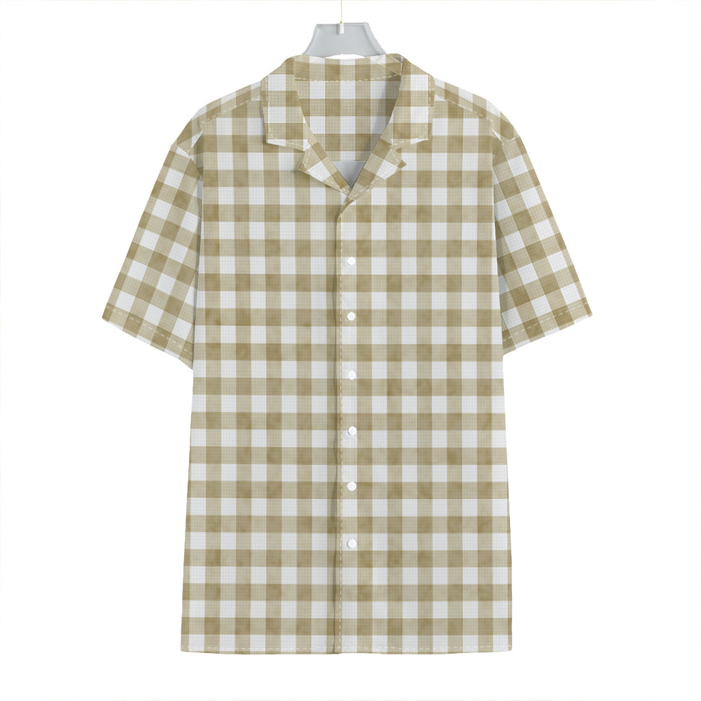 Beige And White Gingham Pattern Print Hawaiian Shirt