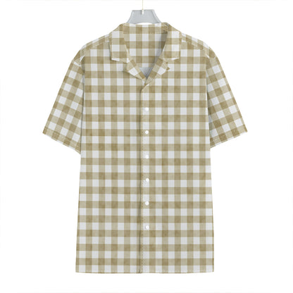 Beige And White Gingham Pattern Print Hawaiian Shirt