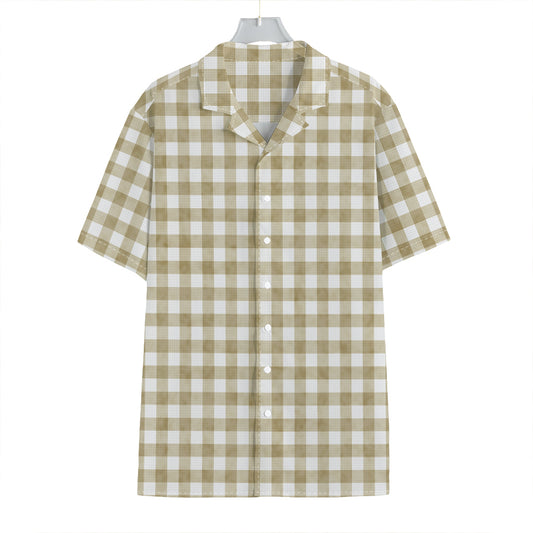 Beige And White Gingham Pattern Print Hawaiian Shirt