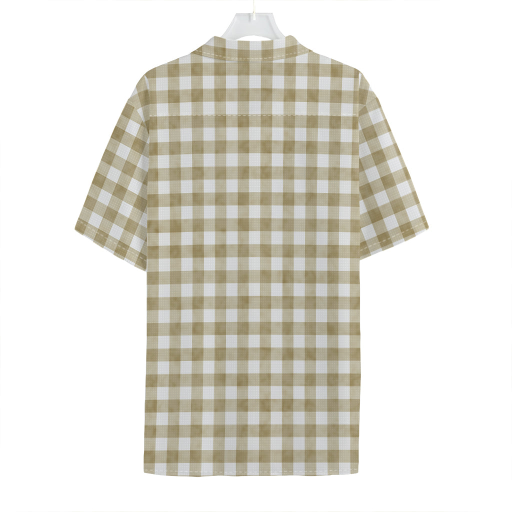 Beige And White Gingham Pattern Print Hawaiian Shirt