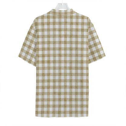 Beige And White Gingham Pattern Print Hawaiian Shirt