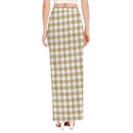 Beige And White Gingham Pattern Print High Slit Maxi Skirt