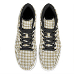 Beige And White Gingham Pattern Print High Top Leather Sneakers