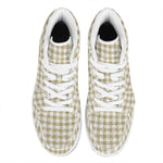 Beige And White Gingham Pattern Print High Top Leather Sneakers