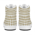 Beige And White Gingham Pattern Print High Top Leather Sneakers
