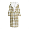 Beige And White Gingham Pattern Print Hooded Bathrobe