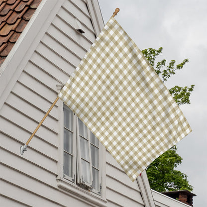 Beige And White Gingham Pattern Print House Flag