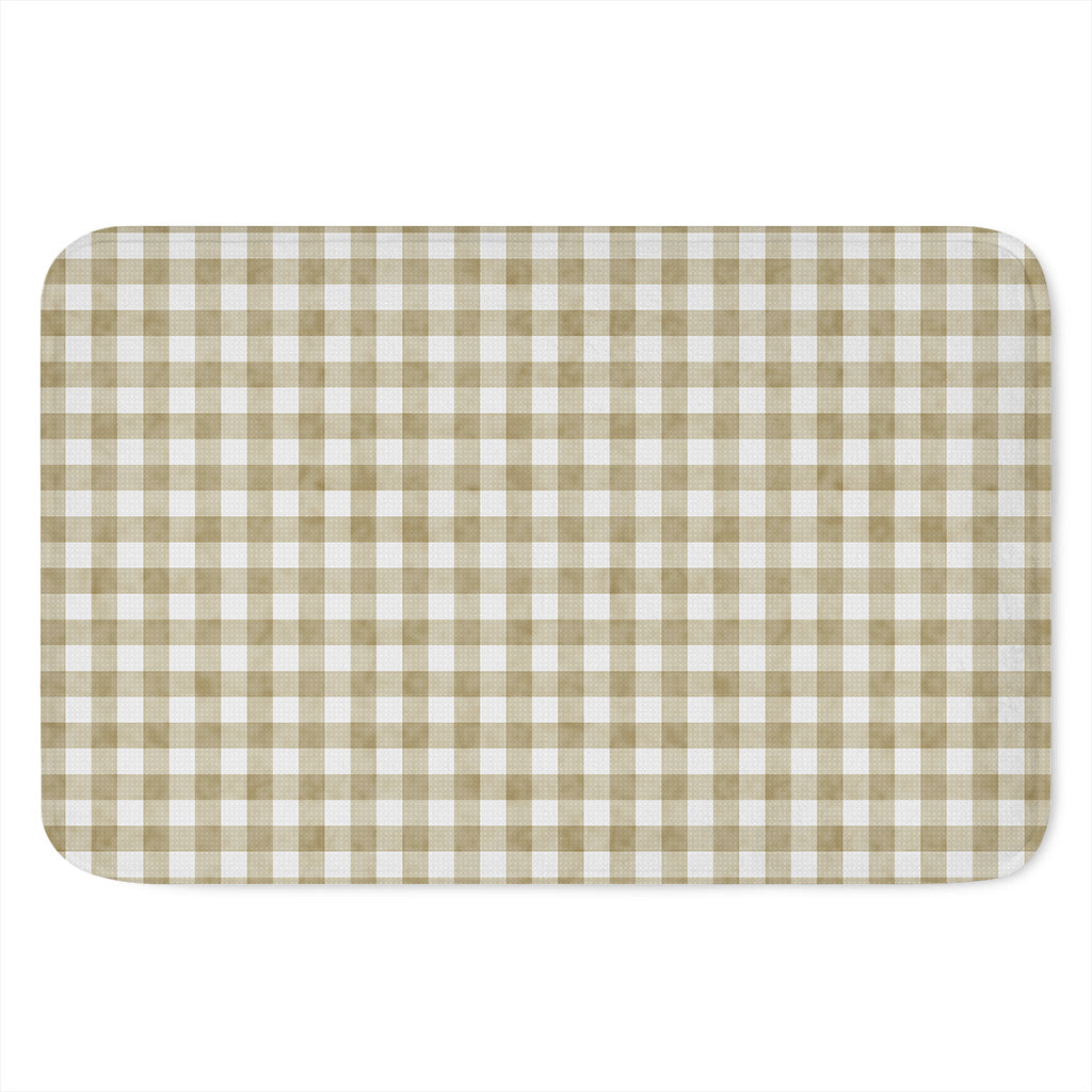 Beige And White Gingham Pattern Print Indoor Door Mat
