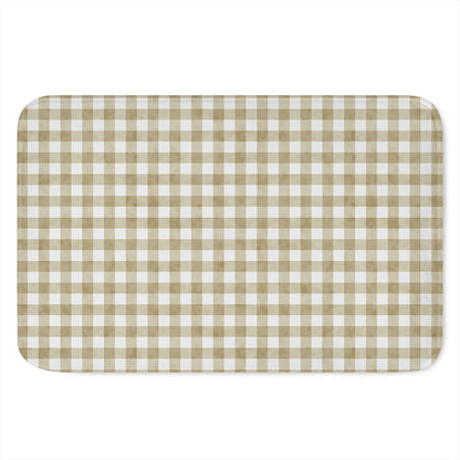 Beige And White Gingham Pattern Print Indoor Door Mat
