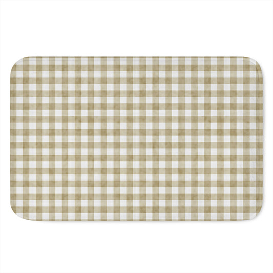 Beige And White Gingham Pattern Print Indoor Door Mat