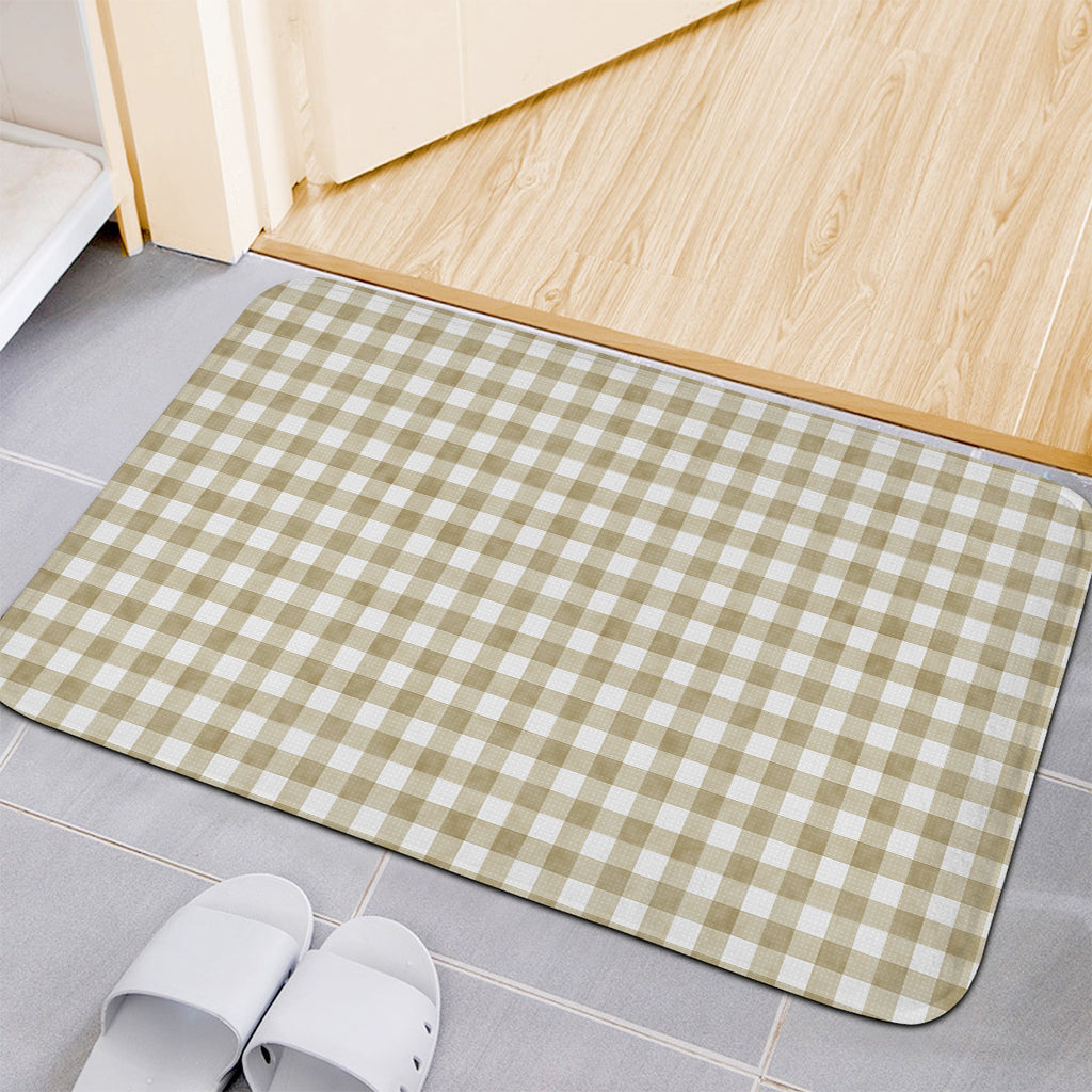Beige And White Gingham Pattern Print Indoor Door Mat