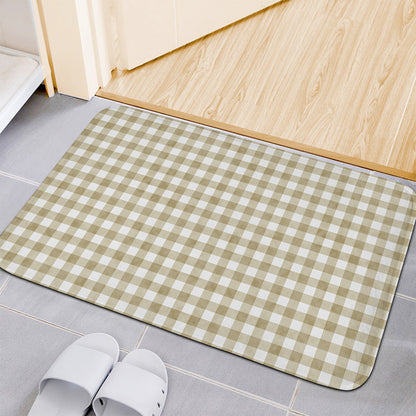 Beige And White Gingham Pattern Print Indoor Door Mat