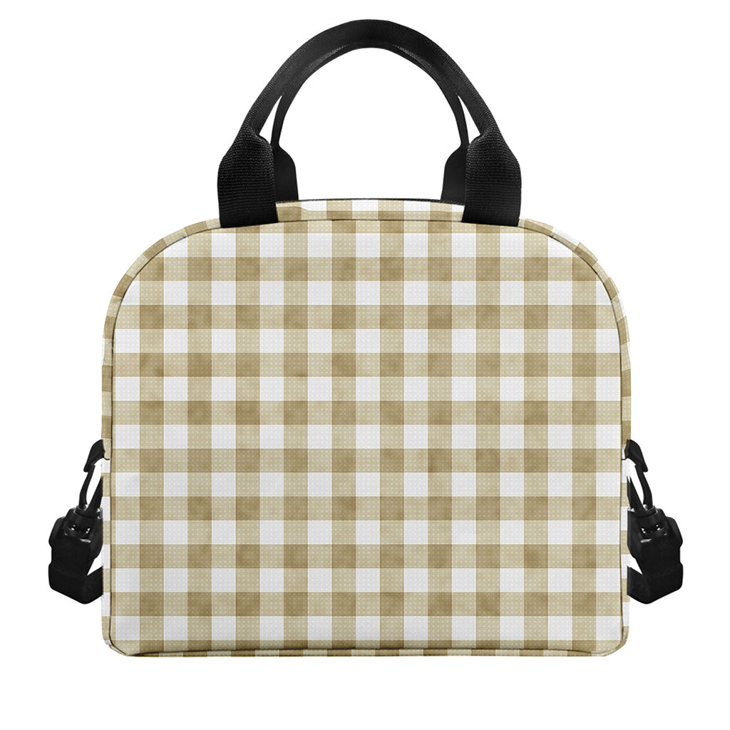Beige And White Gingham Pattern Print Insulated Lunch Bag