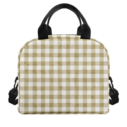 Beige And White Gingham Pattern Print Insulated Lunch Bag