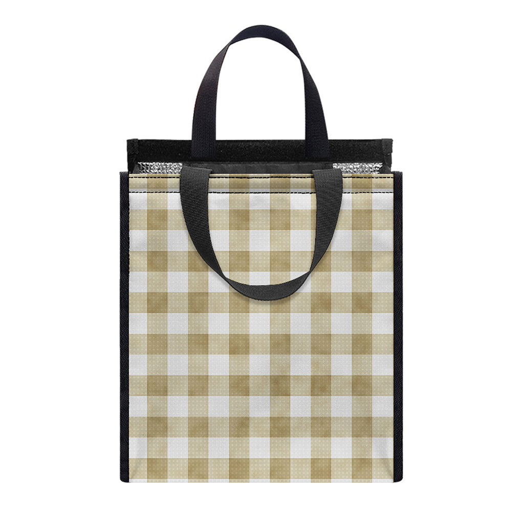 Beige And White Gingham Pattern Print Insulated Lunch Tote