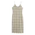 Beige And White Gingham Pattern Print Jersey Midi Cami Dress