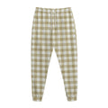 Beige And White Gingham Pattern Print Jogger Pants