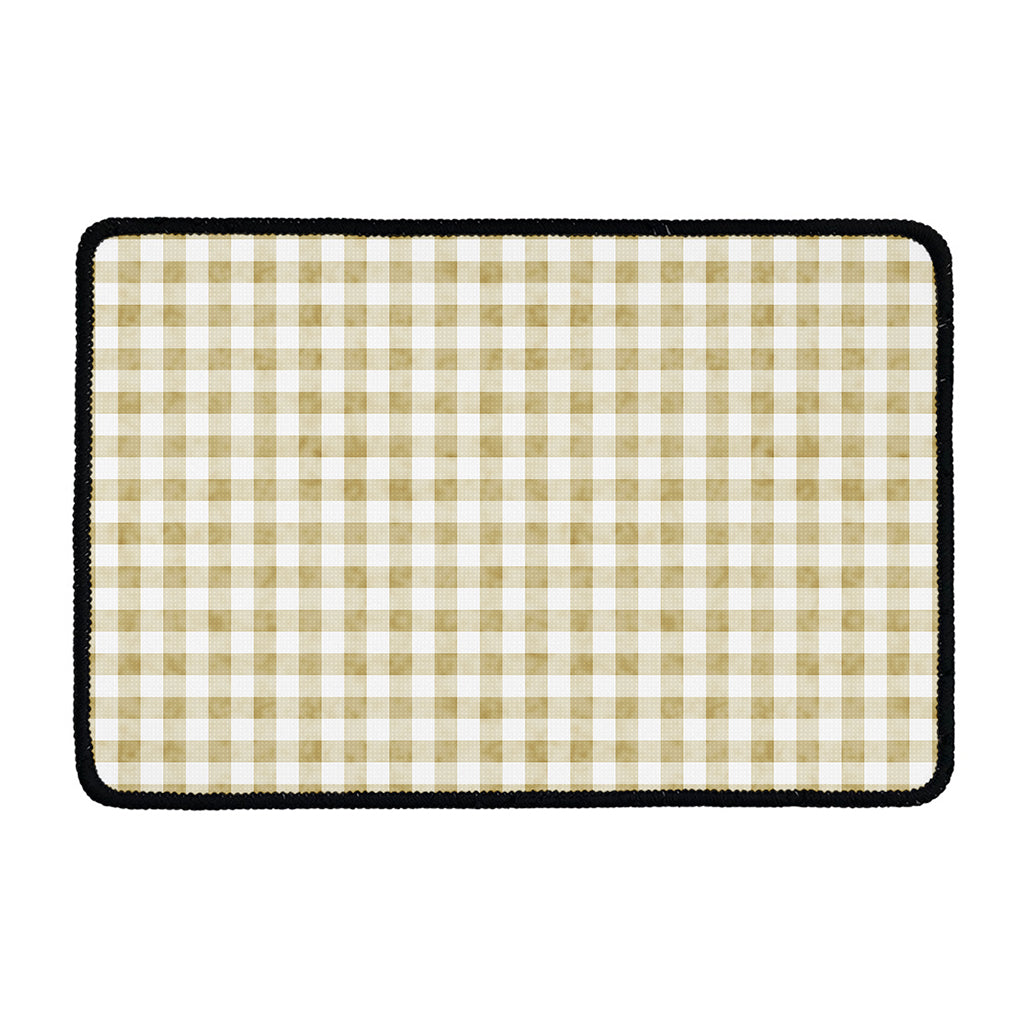 Beige And White Gingham Pattern Print Kitchen Mat
