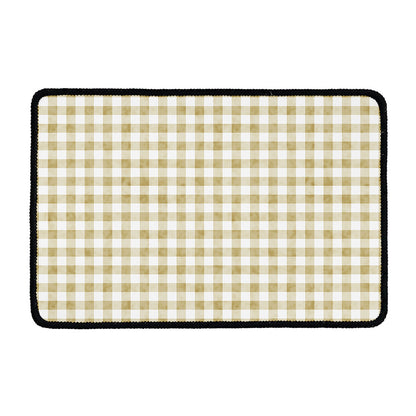 Beige And White Gingham Pattern Print Kitchen Mat