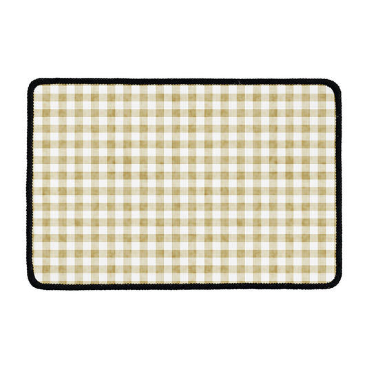 Beige And White Gingham Pattern Print Kitchen Mat