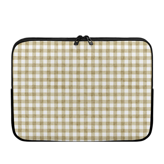 Beige And White Gingham Pattern Print Laptop Sleeve
