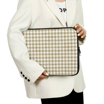 Beige And White Gingham Pattern Print Laptop Sleeve