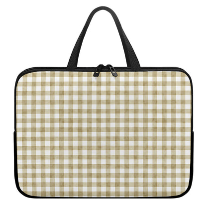 Beige And White Gingham Pattern Print Laptop Sleeve With Handle
