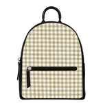 Beige And White Gingham Pattern Print Leather Backpack