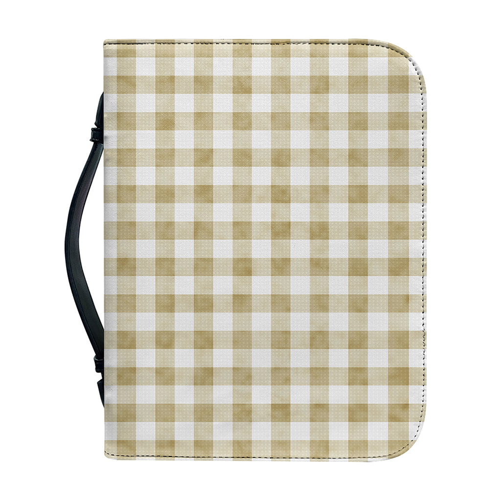 Beige And White Gingham Pattern Print Leather Bible Cover