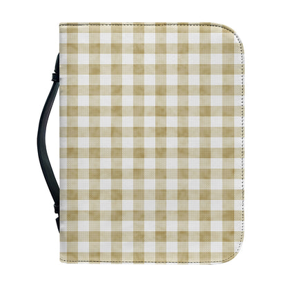 Beige And White Gingham Pattern Print Leather Bible Cover