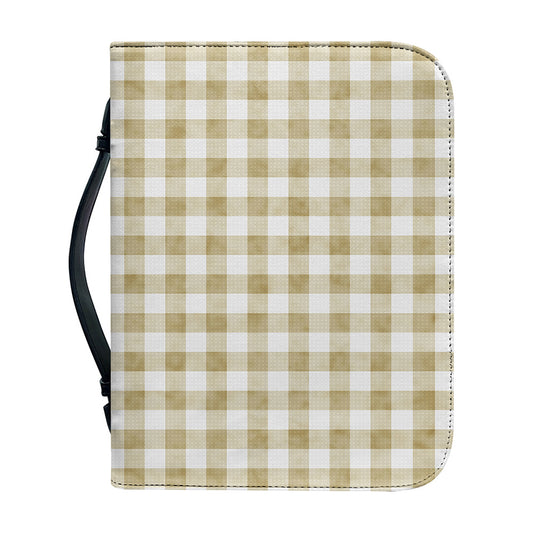 Beige And White Gingham Pattern Print Leather Bible Cover