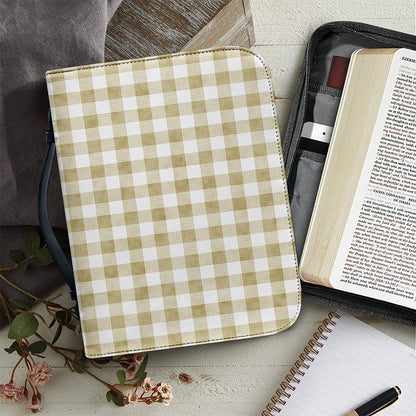 Beige And White Gingham Pattern Print Leather Bible Cover