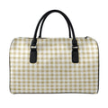 Beige And White Gingham Pattern Print Leather Duffel Bag