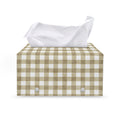 Beige And White Gingham Pattern Print Leather Tissue Box Cover