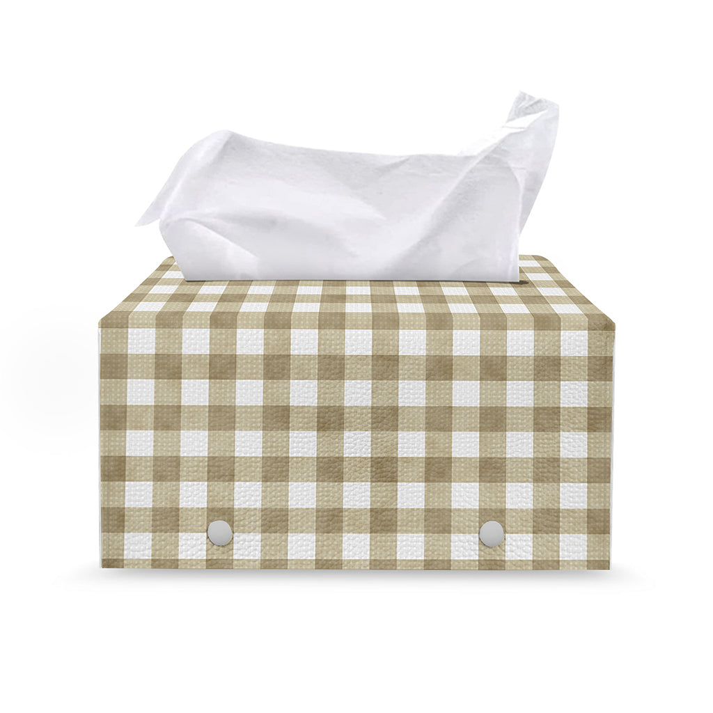 Beige And White Gingham Pattern Print Leather Tissue Box Cover