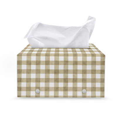 Beige And White Gingham Pattern Print Leather Tissue Box Cover