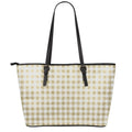 Beige And White Gingham Pattern Print Leather Tote Bag With Zipper